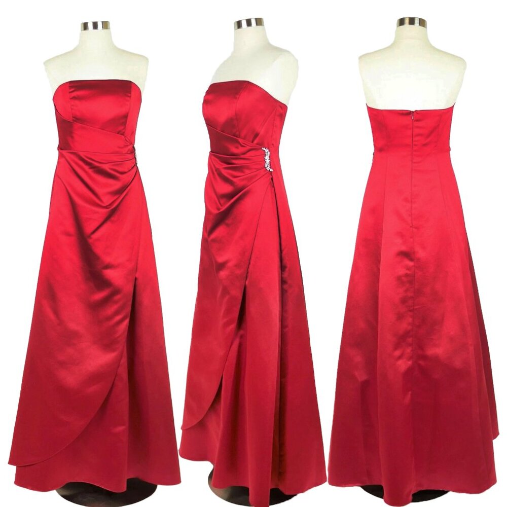 NWT David's Bridal Gown Womens Sz 8 Red Satin Strapless Formal A-line Style 8567